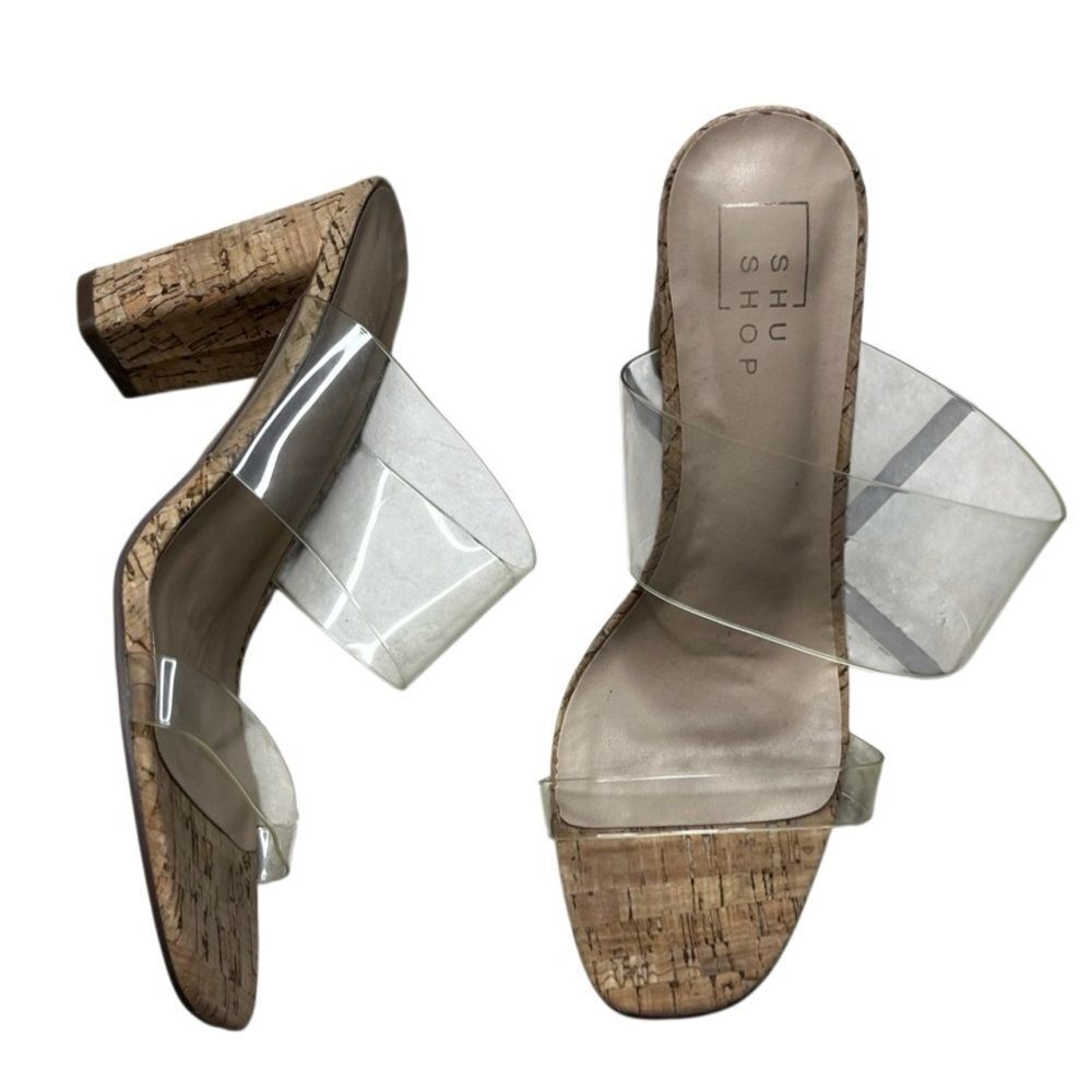 ShuShop Gabriella Transparent and Cork Heeled Sandals Size 7.5